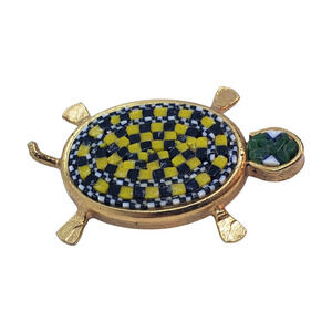 Vintage Italian Multicolor Murano Mosaic Turtle Pin 18k Gold Over Sterling
